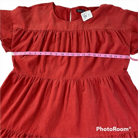 V evy j Red dress Short Sleeve Velvet Size L  NEW. A line relaxed fit - Picture 9 of 13